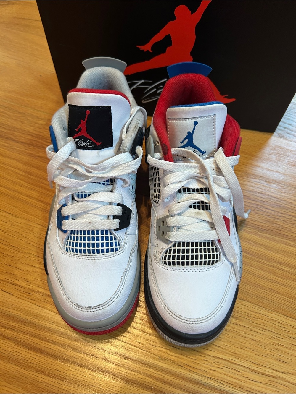 Jordan Kids White Sneakers with Red & Blue Accents
